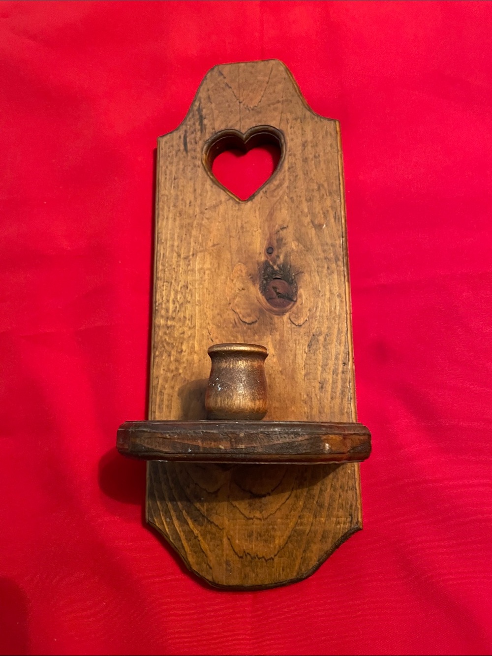 Rustic Wooden Heart Wall Candle Holder - Brown